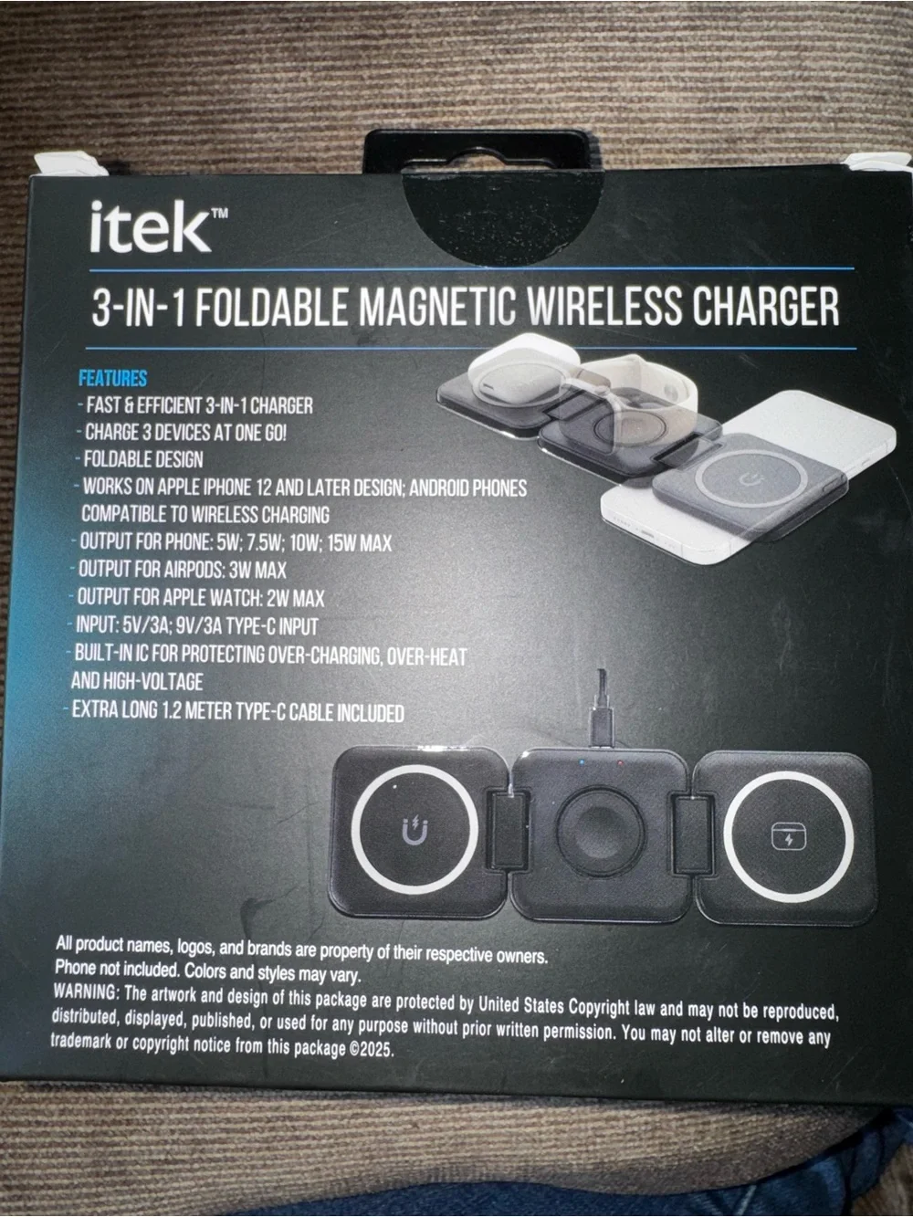 iTek 3-in-1 Foldable Magnetic Wireless Charger | MagSafe Compatible | New